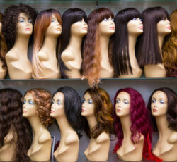 A,row,of,mannequins,on,a,shelf,in,a,wig